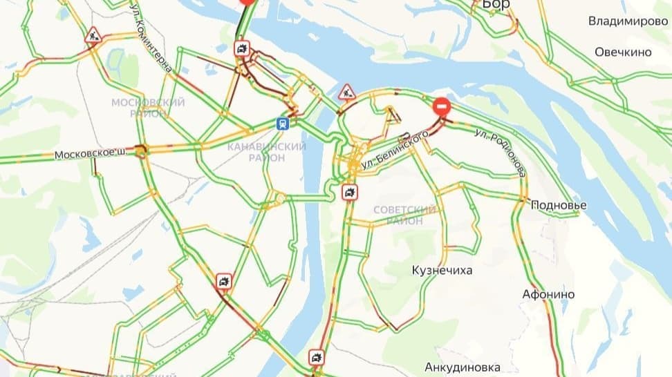 Пробки в девять баллов сковали Нижний Новгород вечером 28 июня