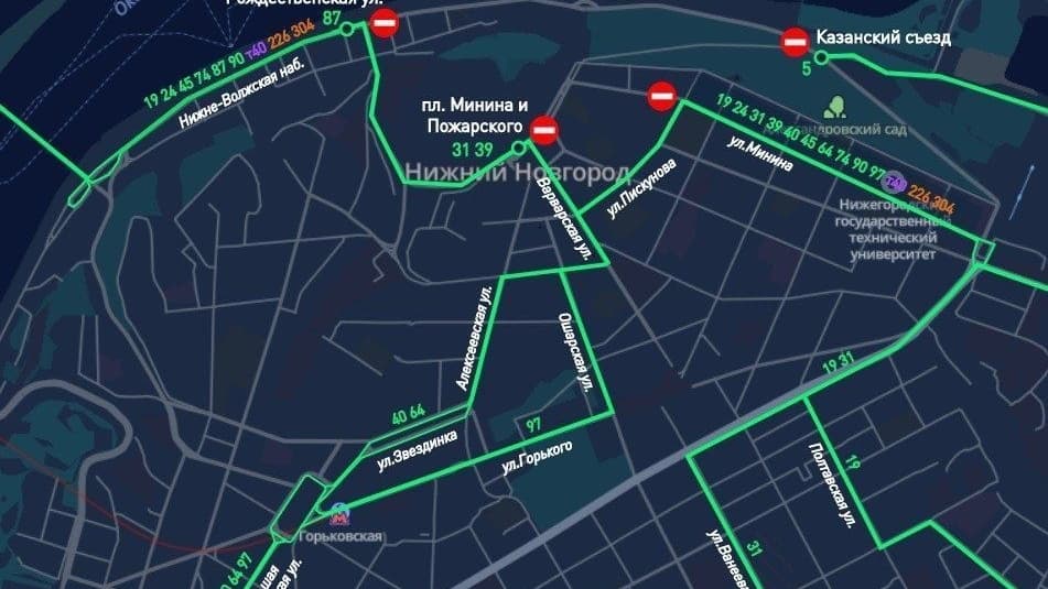 Карта дорожных перекрытий на 9 мая снова опубликована в Нижнем Новгороде