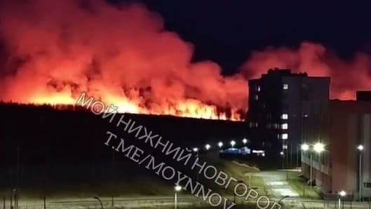 Огонь лесного пожара подбирается к жилым домам в Нижнем Новгороде