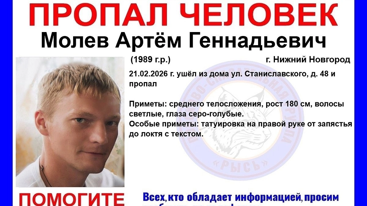 Главная картинка новости: В Нижнем Новгороде с конца февраля ищут 36-летнего мужчину с татуировкой на руке