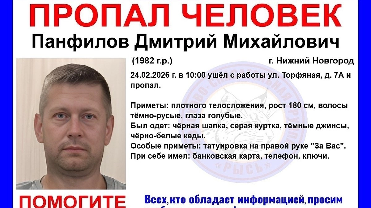 Главная картинка новости: В Нижнем Новгороде ищут пропавшего по дороге с работы мужчину с татуировкой