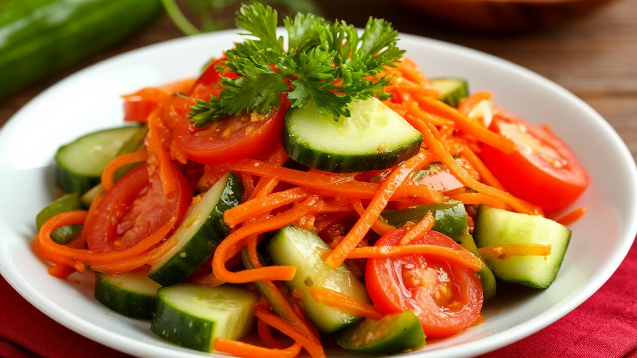 Главная картинка новости: Пикантный салат «Пятерочка», но лучше: как я добилась идеального хруста без стерилизации