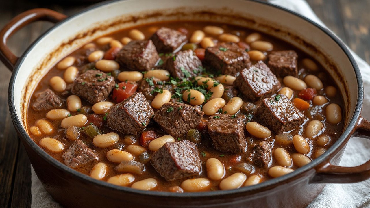 Главная картинка новости: Тушим говядину с банкой фасоли: всего 1 час — и сытный ужин буквально сметается со стола