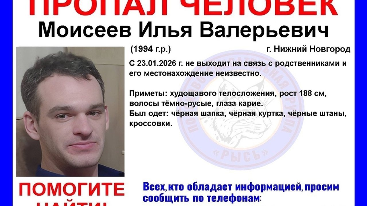 Главная картинка новости: В Нижнем Новгороде разыскивают пропавшего 31-летнего мужчину